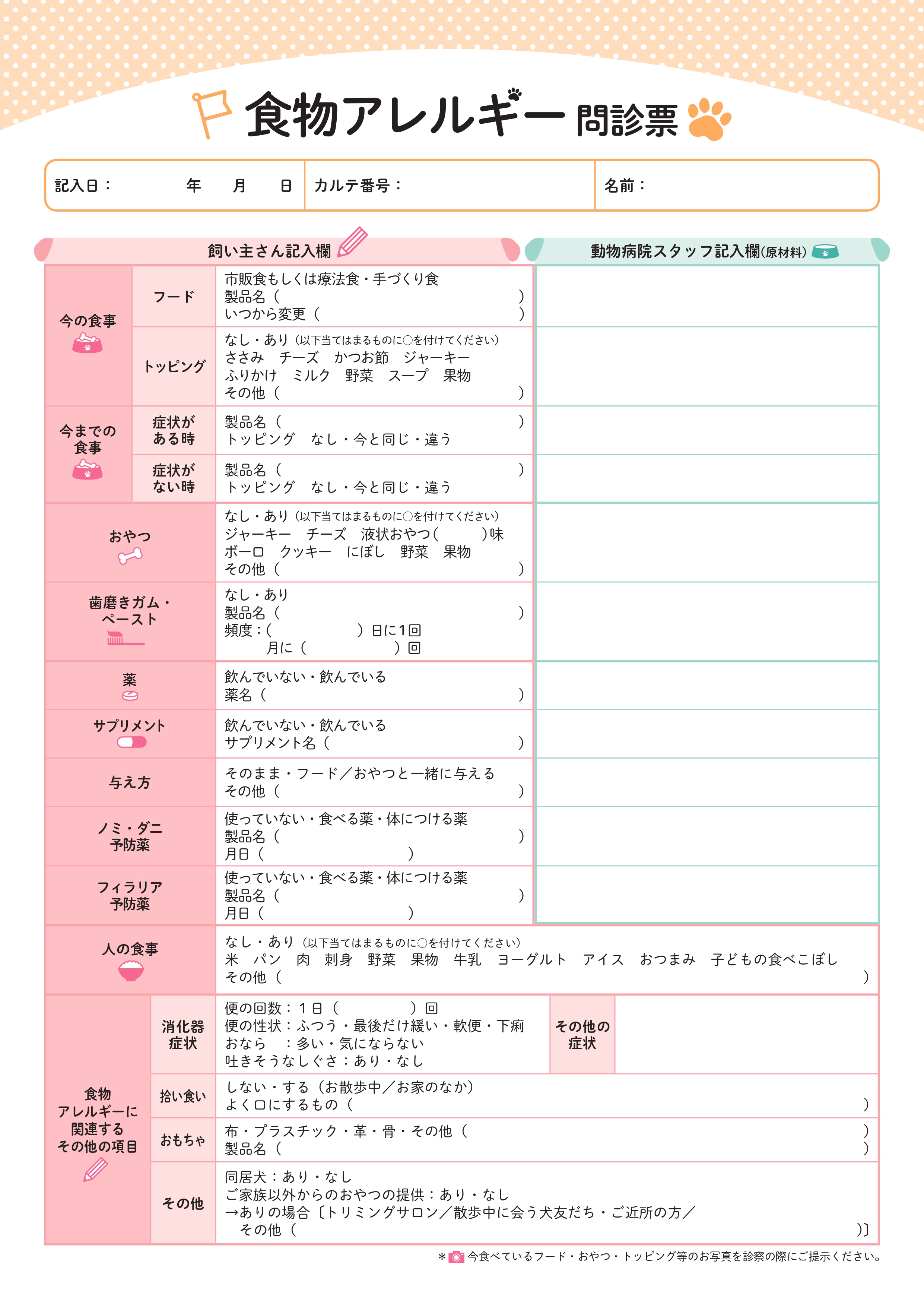 病院で使っている問診票