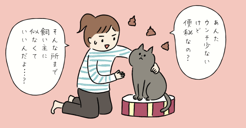 猫のうんちが出ているけど量が少ないことに疑問を持っている女性のイラスト